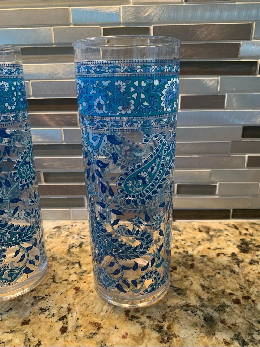 Pier 1 Blue Paisley Pattern Tall Glasses